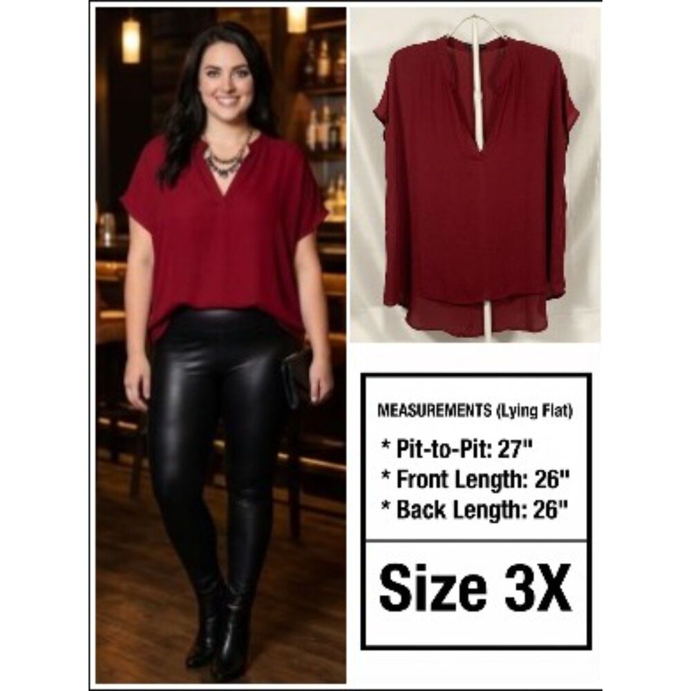 SHEIN Curve LUNE Burgundy Batwing Blouse 3X 2X 20 22 Plus Cranberry Tunic Top